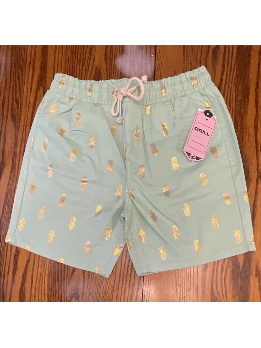 Men's Mint Green Shorts with Gold Pineapple Print
